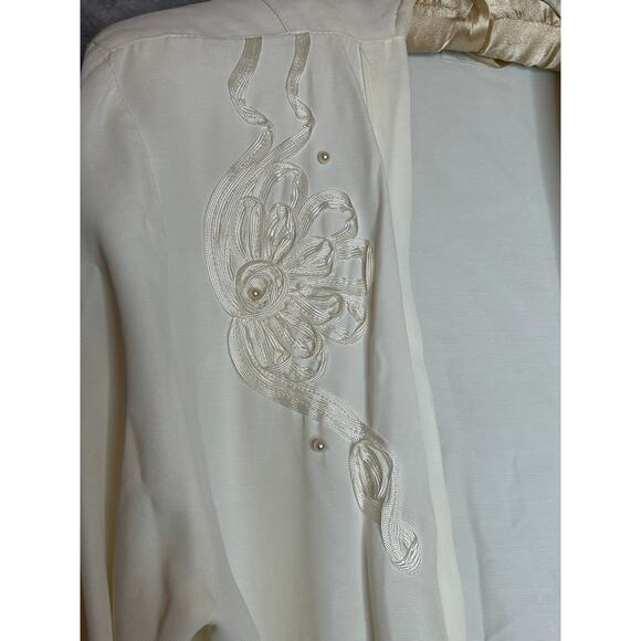 VTG Kimono Duster Women SZ 14 Cream Career Floral Accent Preppy Professional - Picture 4 of 9